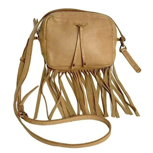 Lucky Brand Kyle Tan leather small crossbody bag‎ with fringe - Picture 1 of 9